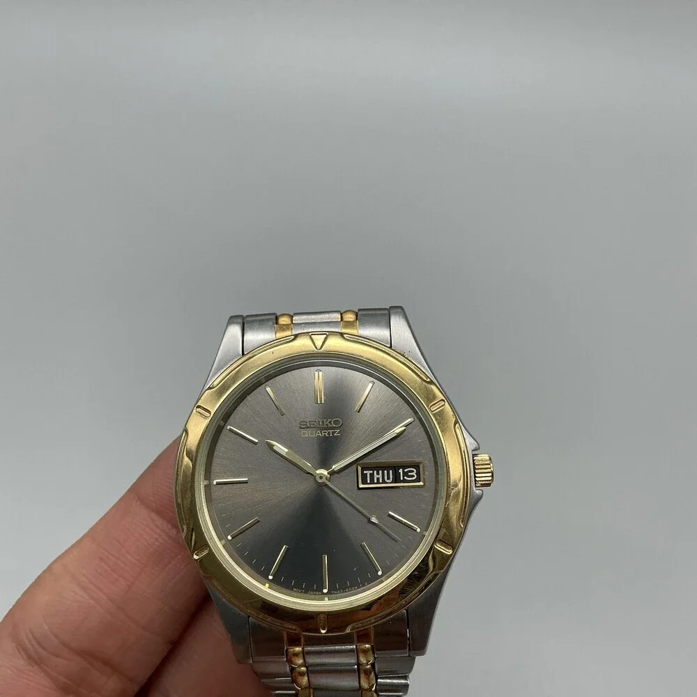 Vintage Seiko 7N43-6A09 Mens Watch 36mm Two Tone Day Date New Battery 6.75